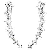 MYA art Damen Ohrklemme 925 Sterling Silber mit Swarovski Elements Strass Kristall 7 Stars Ear Cuff Ohrringe Ohrstecker Weiß Ohrmanschette Lang