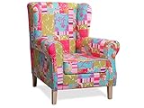 moebel-eins Willy Ohrensessel Wing-Chair Sessel Polstersessel Wohnzimmersessel Relaxsessel/Patchwork B