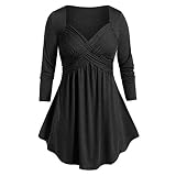 Lazzboy Frauen Plus Size Schatz Kragen Raum Tunika Flare T-shirt Tops Damen Langarmshirt Oberteile Herbst Tshirt Bluse(Schwarz,M)