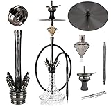 Camo Dignity Shisha Set V2A Edelstahl Schwarz 88 cm Hookah 2020 Wasserpfeife 18/8 Schliff Steinkopfset Molassefänger Close Chamber System 4 x Anschlüsse Silikonschlauch Mundstück
