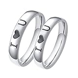 Aotiwe Freundschaftsringe Silber Ringe Graviertes 'I Love U' Herz, Rostfreier Stahl Damen 60 (19.1) & Herren 57 (18.1)