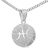 Yifnny Basketball Halskette, Herren Vergoldet 3D Basketball Anhänger Edelstahl Kette Halskette Sport Halskette Hip Hop Schmuck Basketball Fan Spieler Geschenk für Männer Jungen Frauen (Silber)