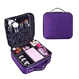 Travel Makeup Train Case Professional Cosmetic Organizer Case Makeup Artist Storage Bag Makeup Bag with Adjustable Dividers for Makeup Brush,Nail Tool,Toiletry,Jewelry and Digital Accessories Purp