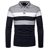 GAOBI Herren Langarm Shirt Herbst Streifen Poloshirt Longsleeve Männer Kent-Kragen mit Button Polohemd Casual Kontrast Patchwork Dreifarbige Baumwolle Langarmshirts Mode Reverskragen Sw