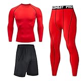 3 Stücke Herren Jogginganzug Trainingsanzug Sport Anzug Schnell Trocken Joggen Kleidung Strumpfhosen Laufanzüge Kompression Shirt Gym Sportanzug Training Lauf Trainingsanzüg