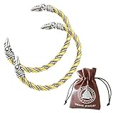 BBYOUTH Viking Edelstahl Dual Raven Head Torque Armband für Männer und Frauen Nordisches Geschenk mit Kostenlosem Valknut Leder Kleingeld Geldbörse,Gold and Silver 1