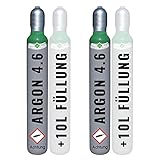 2 x Argon 4.6 gefüllte 10 Liter Gasflasche Schweißgas WIG MAG Löten AR Aluminium G