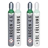 2 x Argon 4.6 gefüllte 10 Liter Gasflasche Schweißgas WIG MAG Löten AR Aluminium G