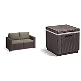 Allibert by Keter Gartenlounge Sofa California 2-Sitzer, braun/Panama Taupe, inkl. Sitz- und Rückenkissen & Beistelltisch Ice Cube, braun, Kühlbox, Deckel abnhembar, doppelwandig,