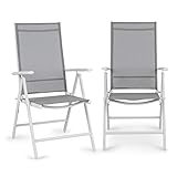 blumfeldt Almeria Garden Chair - Gartenstuhl, Klappstuhl, 2er-Set, 56,5 x 107 x 68cm, Rückenlehne mit 7 Positionen, luftdurchlässiges & wasserresistentes Textilgewebe, Aluminium, Taup