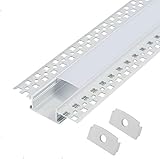 Aluprofil 6x1 Meter Aluminium Trockenbau-Profil-Leiste eloxiert für LED Streifen - Set inkl Abdeckung-Schiene milchig-weiß (opal) und Endkapp