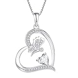 FJ Damen Herz Schmetterling Halskette Anhänger 925 Sterling Silber April Zirkonia Geburtsstein Kette Schmuck Geschenke für Frauen M