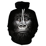 XLGJWY 3D Druck Hoodie Kapuzenpullover Hoodies Gedrucktes Tier Schwarzer AFFE Wolf Hoodies Männer Frauen 3D Ärmel Lustiges Design Lässig Halloween Männlich Hip Hop XXXL