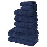 Tuiste Frottee Handtücher Set Blau | %100 Baumwolle Handtuch Set 8 Teilig | 2X Badetücher Set, 4X Handtücher, 2X Gästetücher | Basic Handtücher | Farbe : B