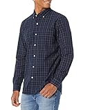 Amazon-Marke: Goodthreads Herrenhemd, langärmlig, schmale Passform, kariert, aus Popeline, mit Button-down-Kragen, Blau (Navy Windowpane Win), US M (EU M)