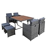 ESTEXO Polyrattan Sitzgruppe Gartenmöbel Set Essgruppe Gartenset Rattanmöbel Rattan Set Hocker Gartenstühle Gartentisch (8 Personen/Anthrazit-Grau)