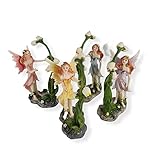4er Set Natur Elfen Figuren mit Blumen 13 cm Fee Engel Sammlerfigur Dekofig