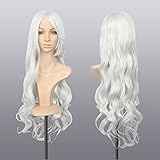 Dazone 80cm Cosplay Karneval Perücke Silberweiß Lang Gewellt Für Frauen mit Kostenlos Harrnetz, Lockige Wllig Langhaarperücke, spiralförmig gelockt, ideal für Cosplay Wig Kostüm Damen Mottop