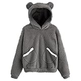 RMBLYfeiye Damen Bären Ohren Kapuzenpullover Teenager Mädchen Kapuzenmantel Teddy-Fleece Hoodie Mode Flauschig Oberteil Warm Langarmshirt Sweatshirt Herbst Winter Top
