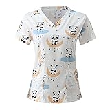 WENZHOU Damen Arbeitskleidung Uniformen V-Ausschnitt Ostern Drucken Schlupfhemd Kasack Kurzarm T-Shirts Tops Arbeitsuniform Schlupfkasack Damen Übergröße Kasack Pflege mit T