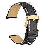 WOCCI 19mm Vintage Leder Uhrenarmband für Herren und Damen, Schließe Gold (Schwarz)