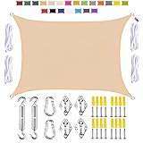 Sonnensegel Rechteckig, Sonnenschutz Wetterschutz Atmungsaktiv UV-Schutz Markise für Outdoor Garten Terrasse, mit Seilen-Cream Color|| 2x2m(6.5x6.5ft)