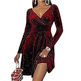 Herbst Und Winter Casual Fashion Damen V-Ausschnitt Einfarbig Samt Kleid Rock Taille Schlank A-Linie Rock Kurzes Kleid D