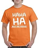 Comedy Shirts - HA HA Halt die Fresse! - Herren T-Shirt - Orange/Weiss Gr. L