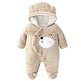 Baby mit Kapuze Strampler Winter Overall Flanell Outfits Jungen Mädchen Pyjama SäUgling Spielanzug Footies Outwear Braun 3-6 M