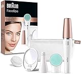 Braun FaceSpa Gesichtsepilierer Damen, Gesichtsreinigungsbürste, Massagepad, Spiegel und Tasche, Haarentfernung und Reinigung, Geschenk für Frauen, 851v, weiß/b