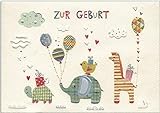 Glückwunschkarte zur Geburt mit süßer Tier-Parade - hochwertige Umschlag-Karte von Turnowsky