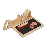 Relaxdays Wurstschneidemaschine Holz, Wurstguillotine für Salami, Schinken & Käse, Schiefer-Schneidebrett, natur/schwarz 10027947