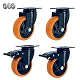 LXHJZ Packung mit 4 Lenkrollen, PVC-Rad Premium-Industrierollen, 360 ° -Oberplatte, Sicherheits-Doppelverriegelung, Geräuscharm, Gelb, Ersatz für Wagen, Trolley, Werkbank