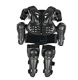 Kinder Protektoren Schutzset, Motorrad Rüstungs Radfahren Schutz Westen mit Schulterpolstern/Knieschoner/Ellenbogenschoner, für Motocross Snowboard Mountainbike Sport-Black
