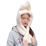 YEKEYI Winter Warme Beanie Pop Up Ohren Plüsch Hut Ohr beweglich Hüpfen Kaninchen Hut Häschen Kappe für Frauen Mädchen, weiß, O