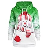 Lazzboy Kapuzenpullover Frauen Hoodie Weihnachten Cartoon Sweatshirt Pullover Damen Langarm Weihnachtspullover Christmas Kapuzen Oberteil Weihnachtspulli(Grün,5XL)