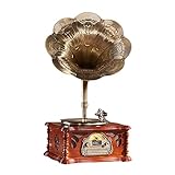 JRZTC Vintage Plattenspieler,Holz Phonograph Grammophon Plattenspieler Schallplattenspieler Lautsprecher Stereo Systemsteuerung 33/45 CD FM USB/B