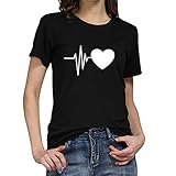 Qmber Ostern Damen Frühling Sommer Böhmische Flügel Ärmel Bluse Kurzarm Strand Beiläufige Shirt Bat Sleeve Lose Hemd T Shirt Tops Loose Heart Print Elektrokardiogramm wild/B,XL