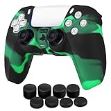 TNP Controller Cover Skin Case + 8 Thumb Grips Set Compatible with Sony PS5 Playstation 5 - Protective Soft Silicone Gel & Anti-slip Stick Caps Accessories for Video Games Gaming Gamepad (Dark Green)