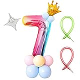 Zahlen Luftballon, Folienballon Geburtstag 0 1 2 3 4 5 6 7 8 9 Regenbogen Zahlen Helium Luftballon Deco, Zahlenballon mit Krone, für Junge Mädchen Geburtstags, Hochzeit, Jubiläum Party Dekoration (7)