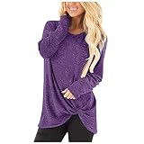 Damen Langarm Lose Bluse Hemd Shirt Oversize Sweatshirt Oberteil Tops(Purple, XL)