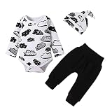 BIBOKAOKE 3tlg Baby Kleidung Mädchen Langarm Strampler Top + Hose Kleinkind Babykleidung Set mit Stirnband/Kapuze Bekleidungsset Neugeborene Kleinkinder Bodysuit Romper Outfits S