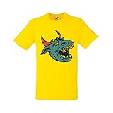 T-Shirt Drachenkopf mit gefährlichen Zähnen in Gelb für Herren- Damen- Kinder- 104-5XL