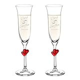 AMAVEL 2er Set Sektgläser mit einem roten Herz und Gravur zur Hochzeit, Motiv Ringe, Personalisiert mit Namen und Datum, Füllmenge: 175