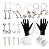 NiceJoy Nasenringe Zunge Ringe Bauchnabel Piercing Werkzeug Piercing Kit Body Piercing Schmuck Personal Care Tool Rose Gold 47 stück