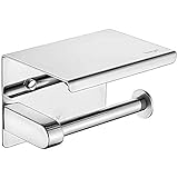 Ibergrif Toilettenpapierhalter mit 2 Montagemethoden (3M Selbstklebend oder Bohren) Klopapierhalter ohne Bohren, Klorollenhalter Wandhalterung, Toilettenpapier Halterung mit Ablage, Edelstahl, Silb