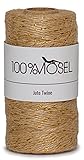 100%Mosel Jutekordel, in Naturbraun und Gold (2 mm x 100 m), Schnur aus Jute, rustikales Geschenkband für Weihnachten & Adventszeit, Verpackungsmaterial für j