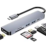 Dockingstation, USB C Hub, 6-in-1-Multifunktions-Kartenleser, Mit 4K HDMI, USB-C-Datenanschluss, SD/TF-Kartenleser, 2 USB-Anschlüsse, PD-Ladeanschluss, Geeignet für MacBook Pro,XPS usw