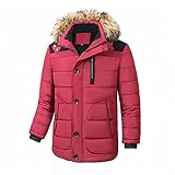 Herren Winter Fleece Daunenjacke Windabweisend Dicker Casual Warm Mantel Männer Hoodies Jacken - für Camping, Reisen & Wandern, Rot-0, XXL