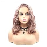 Perücken für Damen Echthaar Front Spitze Mädchen Perücke Rosa Bob Kurzer lockiger Perücke Matte Hohe Temperatur Silk Head 14 Zoll volle Kopfbedeckung für tägliche Outfit Damen Perücke Mit Natü